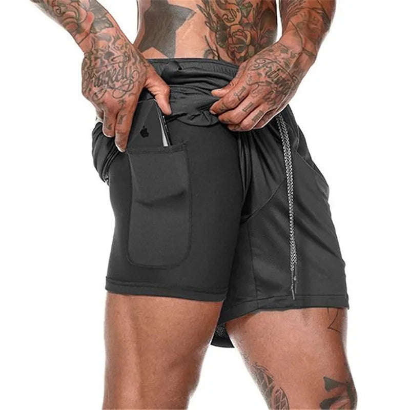 2 in 1 Compression Shorts for Men Gym Workout Running Shorts with Phone Pockets Athletic Quick Dry Activewear Training Jogging