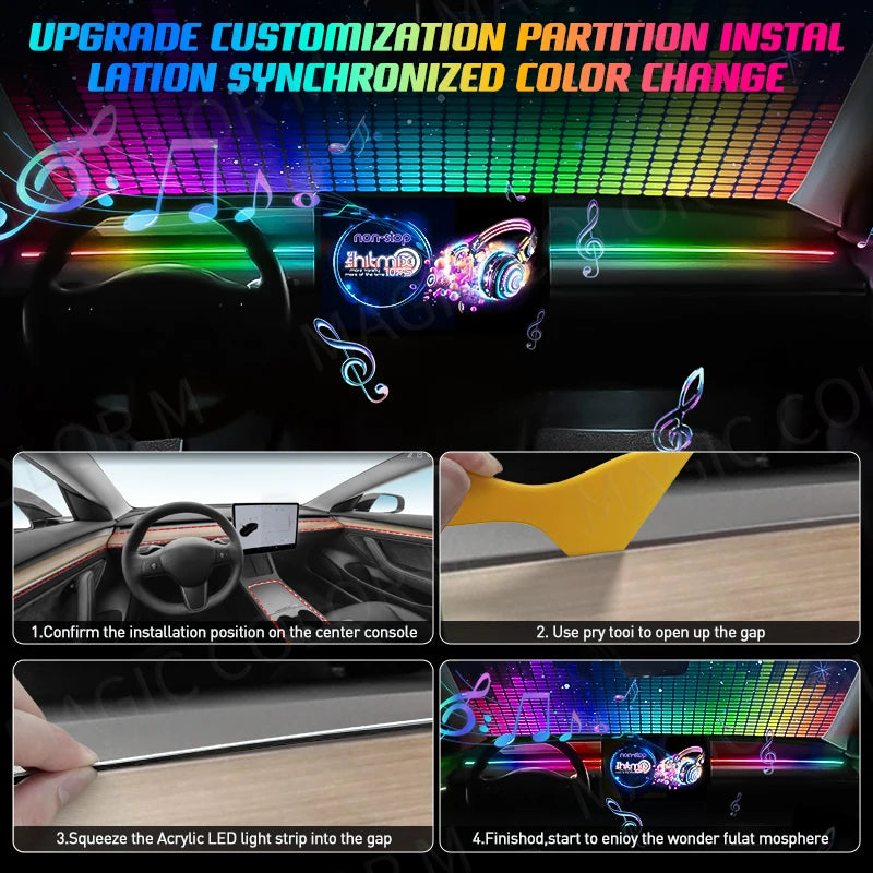 Vegetting 140cm Car Ambient Lights LED Interior RGB Symphony Atmosphere Lamp USB APP Control Remote for Tesla Model 3 Y S X