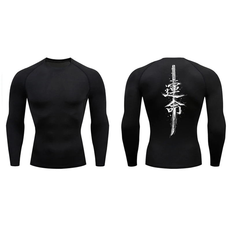 Dragon Blossom Print Compression Shirt for Men Athletic Quick Dry T-shirts Gym Workout Running Tees Long Sleeve Tops Activewear