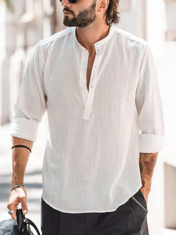 Long Sleeve Henley Cotton Linen Shirts