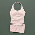 2 Pieces Shorts Yoga Set Women Backless Halter Tops High Waist Seamless Shorts Gym Suit Fitness Sportswear Workout Sets