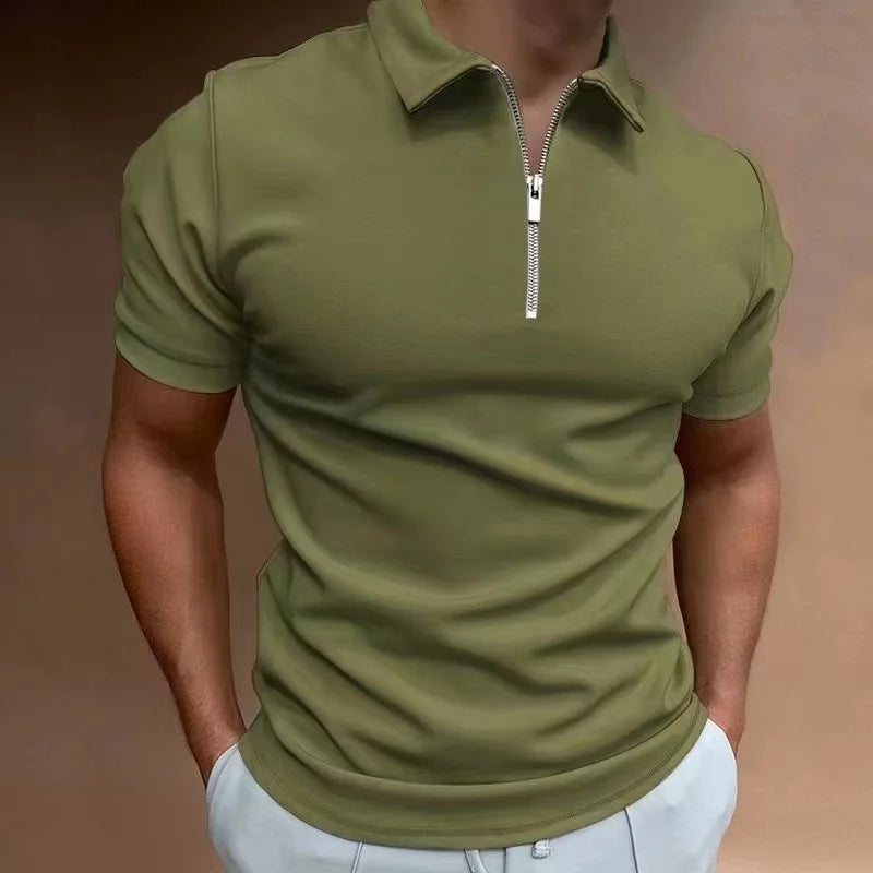 Men's Solid Color Collar Half Zipper T-shirt
