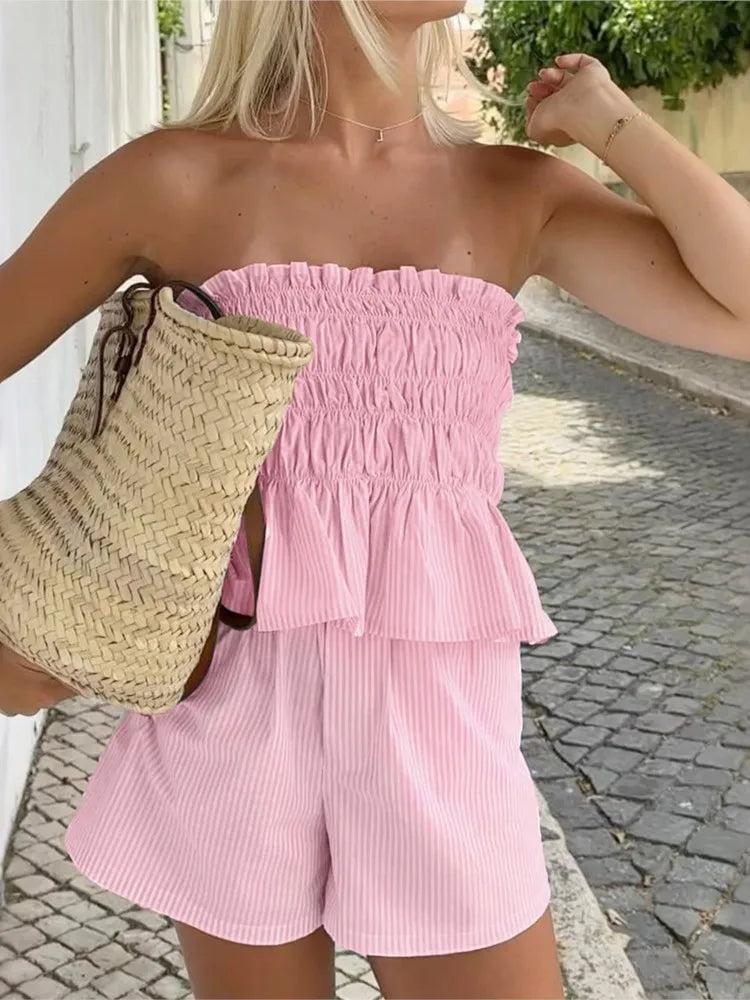 Casual Style Simple Bra Wooden Ear Top Shorts Two-piece Set  m