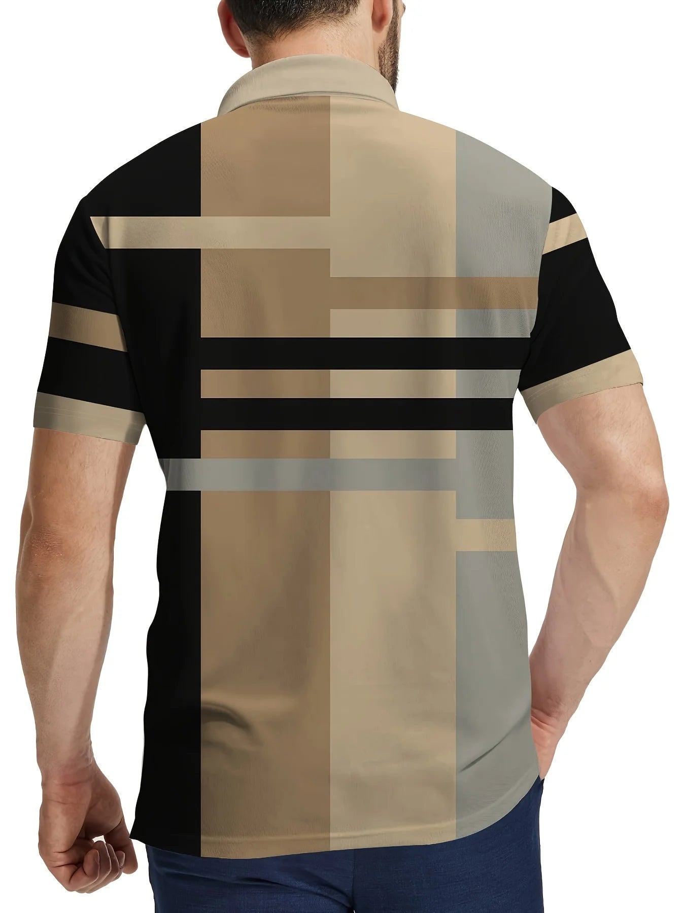 The new men's short-sleeved POLO shirt for summer 2025 features a casual and fashionable 3D striped pattern print