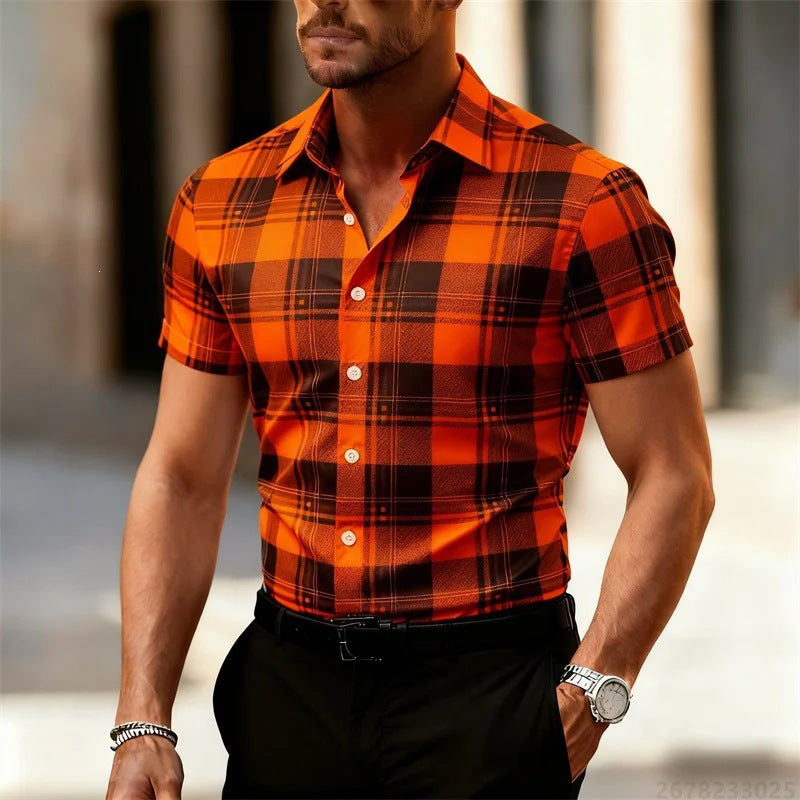 Men's Casual Short-Sleeve Plaid Shirt