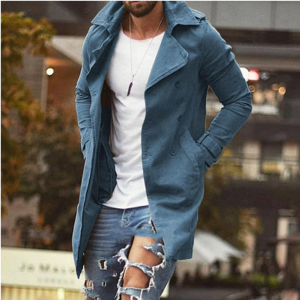 Mid-Length Slim Fit Trench Coat for Men