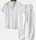 Mens Solid Color Short Sleeve Shirt and Pants Set