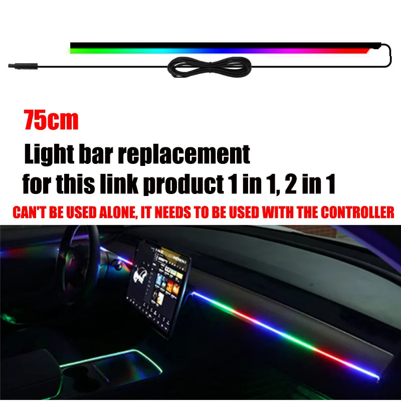 LED Skylight Car Sunroof Ambient Lights Symphony RGB Interior Acrylic Strip USB LED Decoration Atmosphere Lamp Dashboard 110cm