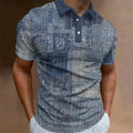 Men's 3D Printed Patchwork Polo Shirt with Retro Pattern, Summer Casual Collar Top