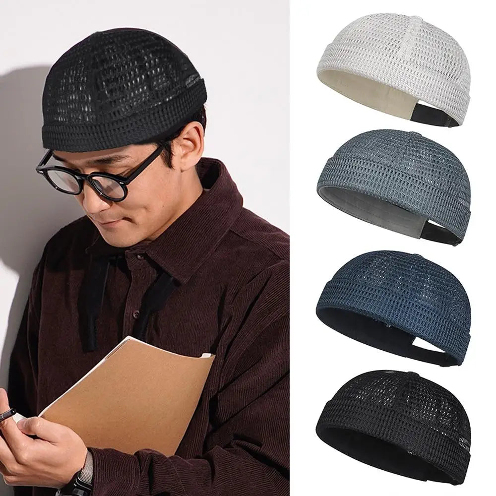New Mesh Breathable Brimless Melon Skin Hat Summer Ultra-Light Adjustable Docker Beanies Hat Outdoor Hip Hop Sailor Landlord Cap