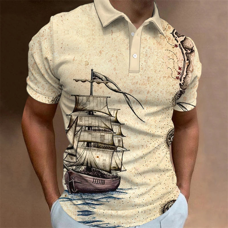 Vintage Man Polo Shirts 3D Sailing Print Summer Short-Sleeve Clothing Men Casual Streetwear Fashion Loose Men' Daily Wear New