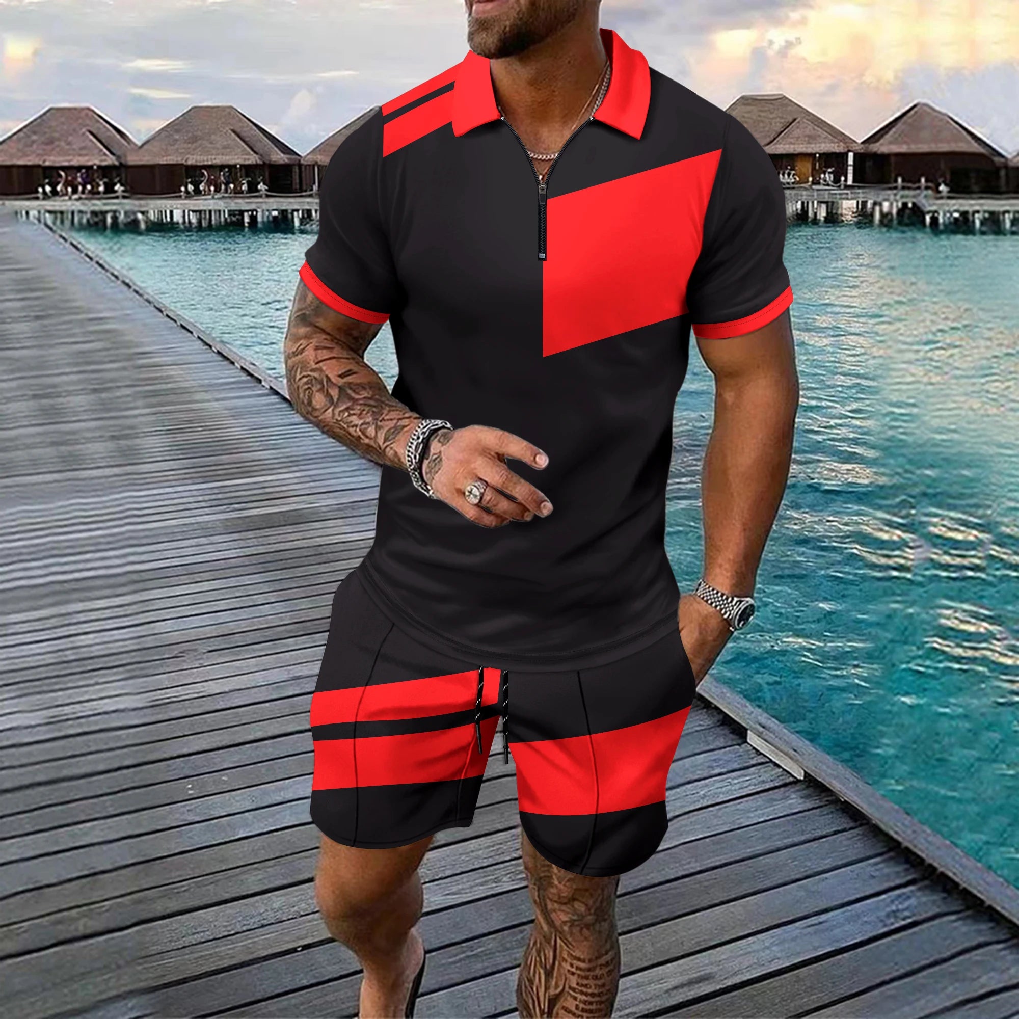Polo Shirt for Men Shorts 2 Piece Outfit