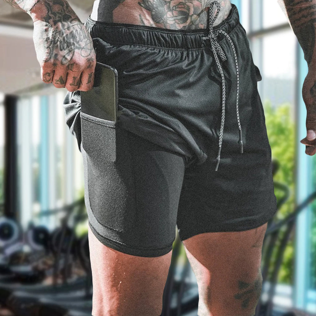 2 in 1 Compression Shorts for Men Gym Workout Running Shorts with Phone Pockets Athletic Quick Dry Activewear Training Jogging