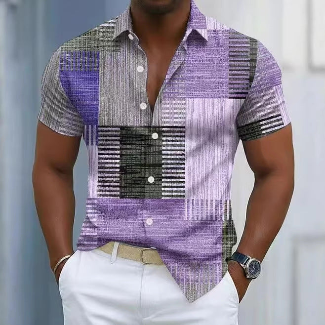 Vintage Color Block Stretch Casual Shirt