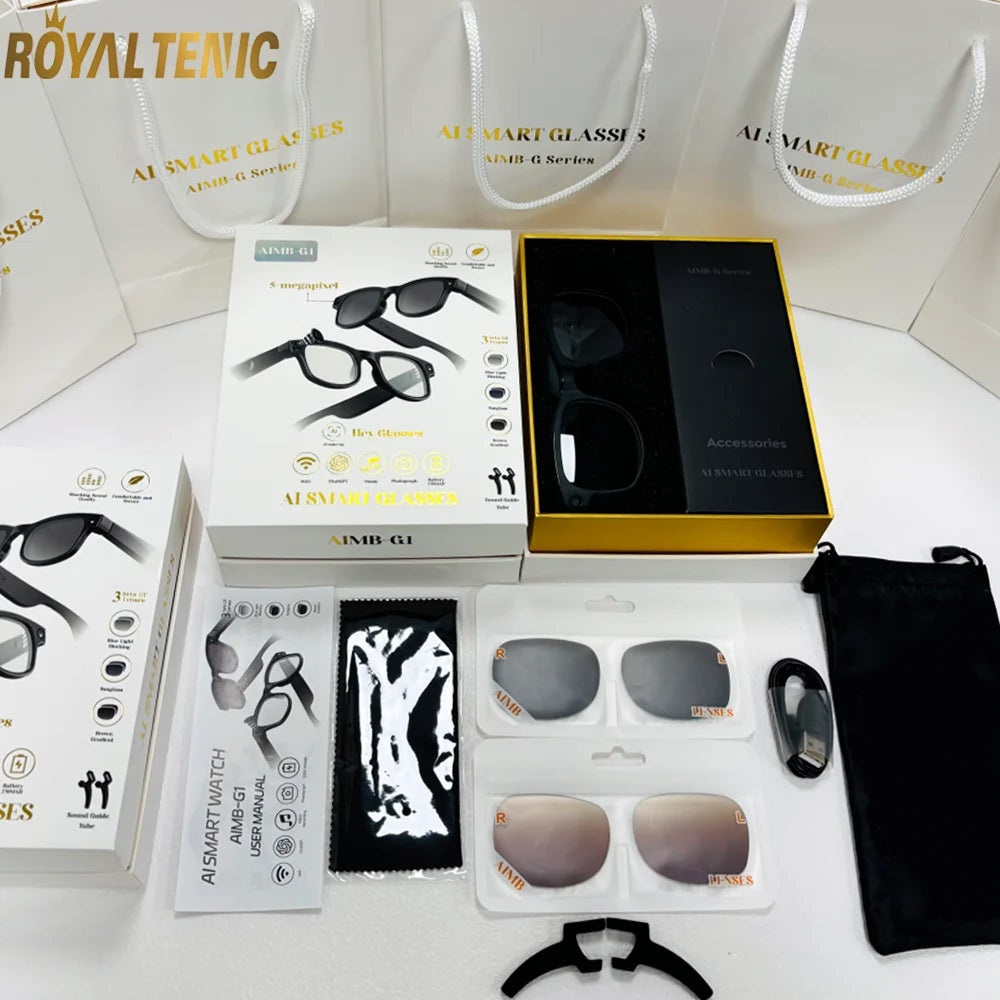 3in1 New Smart Sunglasses 5MP Recording Video AI Photo Recognition Answer Translation Bluetooth Glasses Music Replaceable Lenses