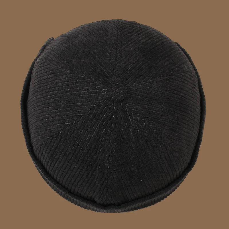 Autumn and winter corduroy brimless casual hat, personalized yuppie hat, men's and women's striped velvet melon skin hat