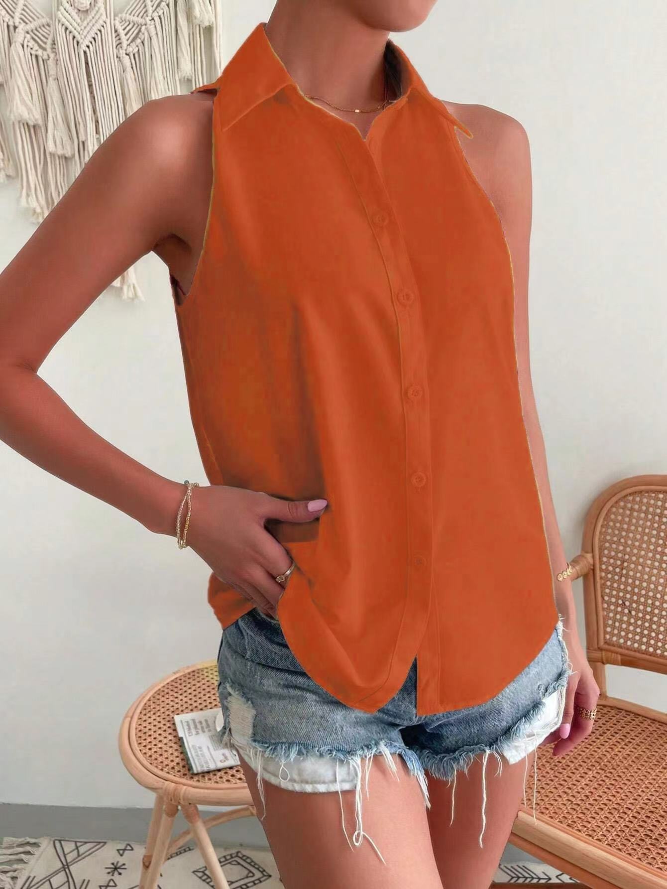 Sleeveless Satin Shirt for Women