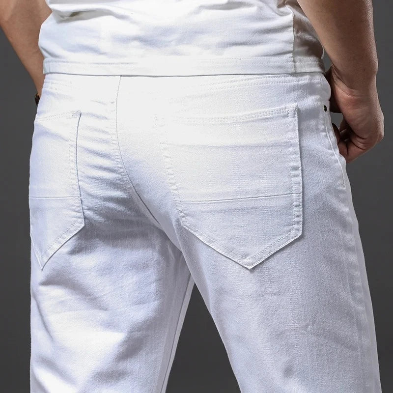Men Slim White Stretch Pants