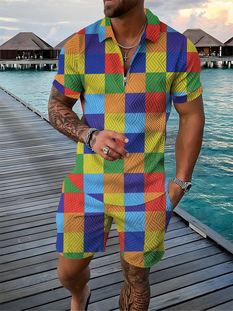 Casual Outdoor Travel Polo Shirt Shorts Suit