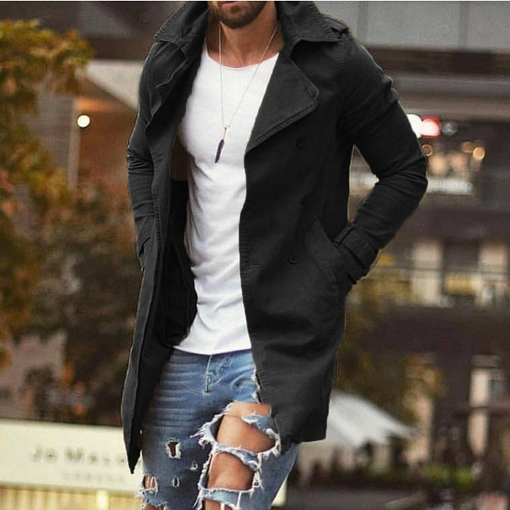 Mid-Length Slim Fit Trench Coat for Men