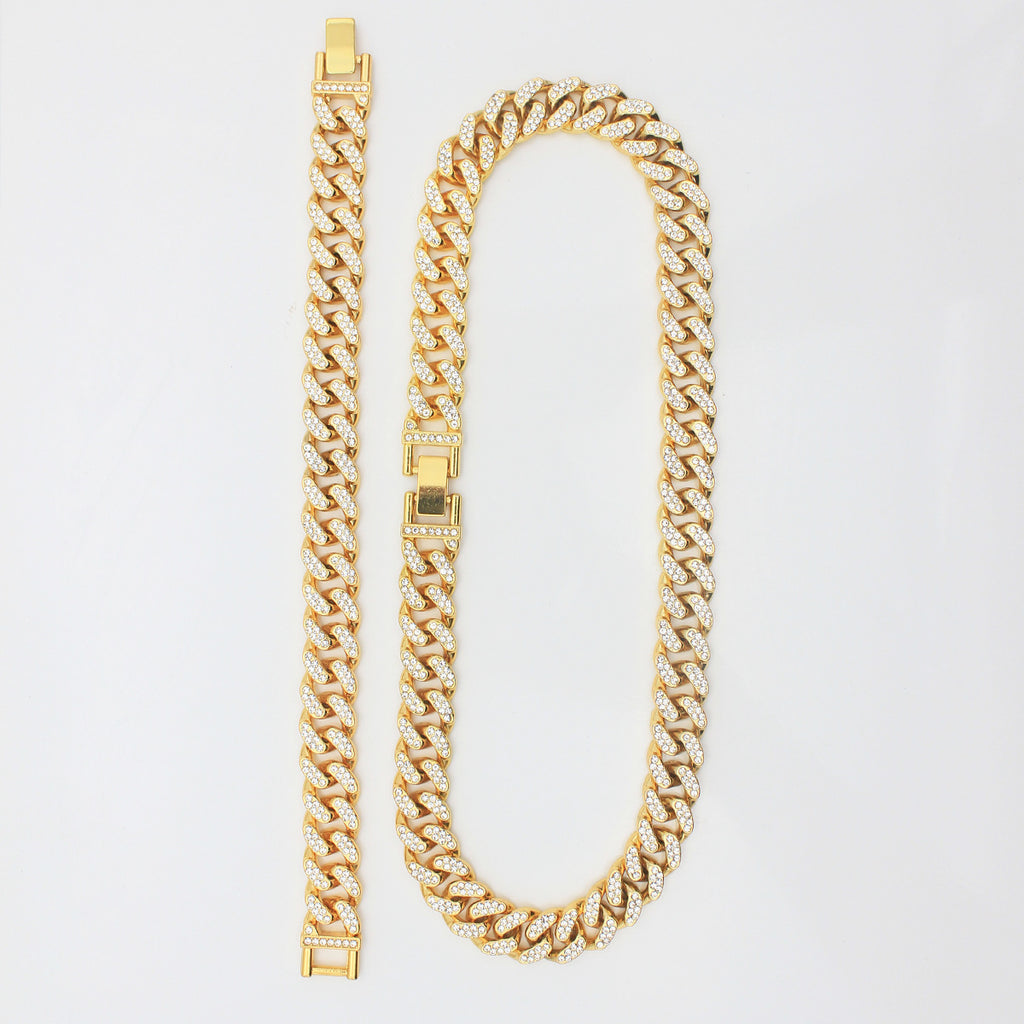 Men's Geometric Cuban Chain Necklace Bracelet Set