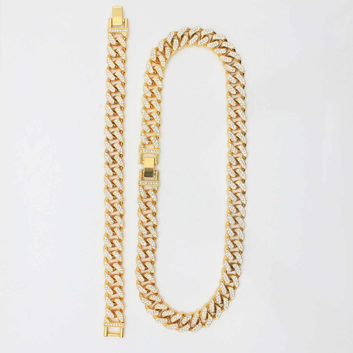 Men's Geometric Cuban Chain Necklace Bracelet Set