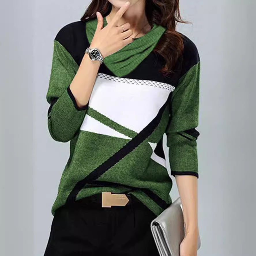 Womens V-Neck Printed Long Sleeve T-Shirt