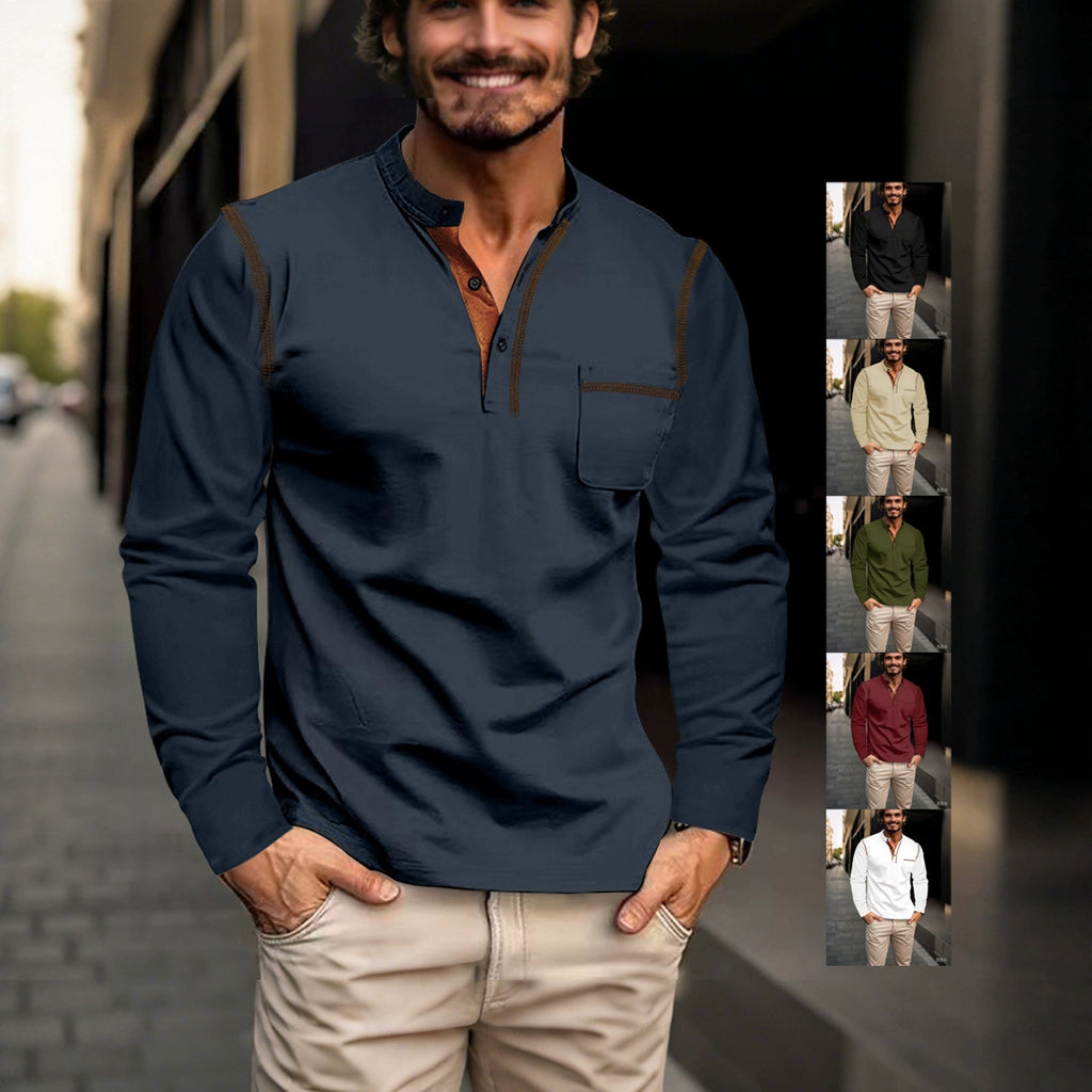 Men's Long Sleeve Stand Collar Polo Shirt