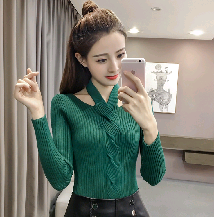 Women's Long Sleeve T-Shirt, Fashionable V-Neck Knit Top