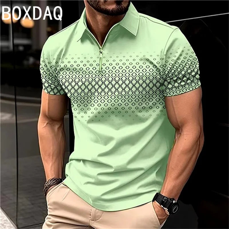 Vintage 3D Gradient Letter Printed Polo Shirt