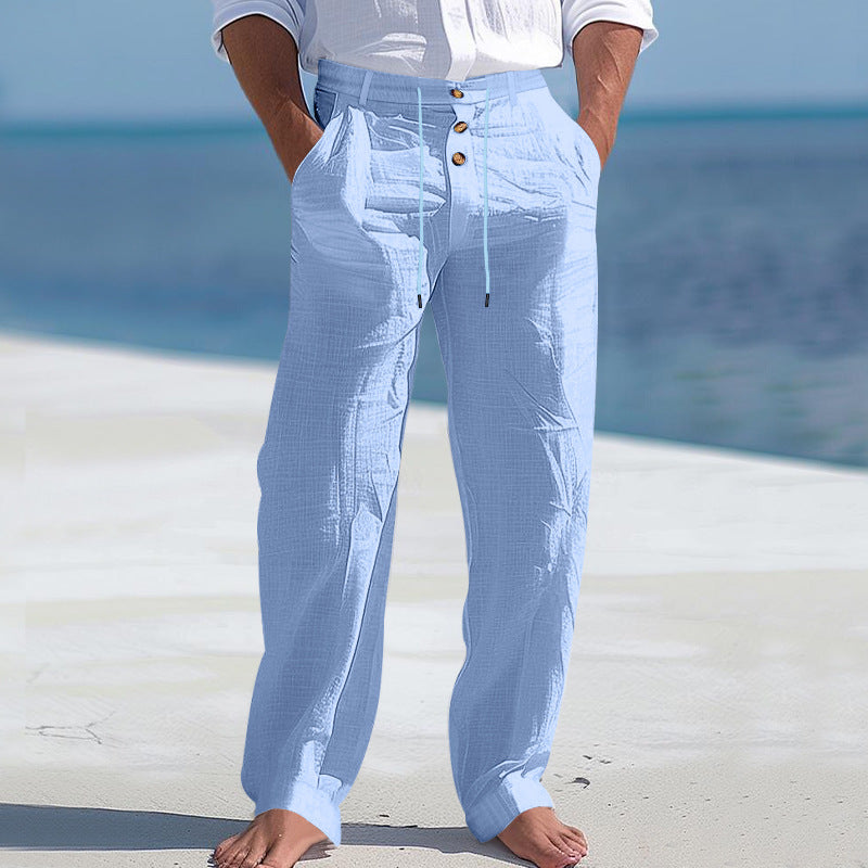 Linen Drawstring Pants Straight Leg Casual Trousers