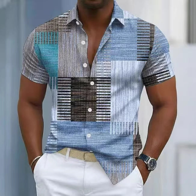 Vintage Color Block Stretch Casual Shirt