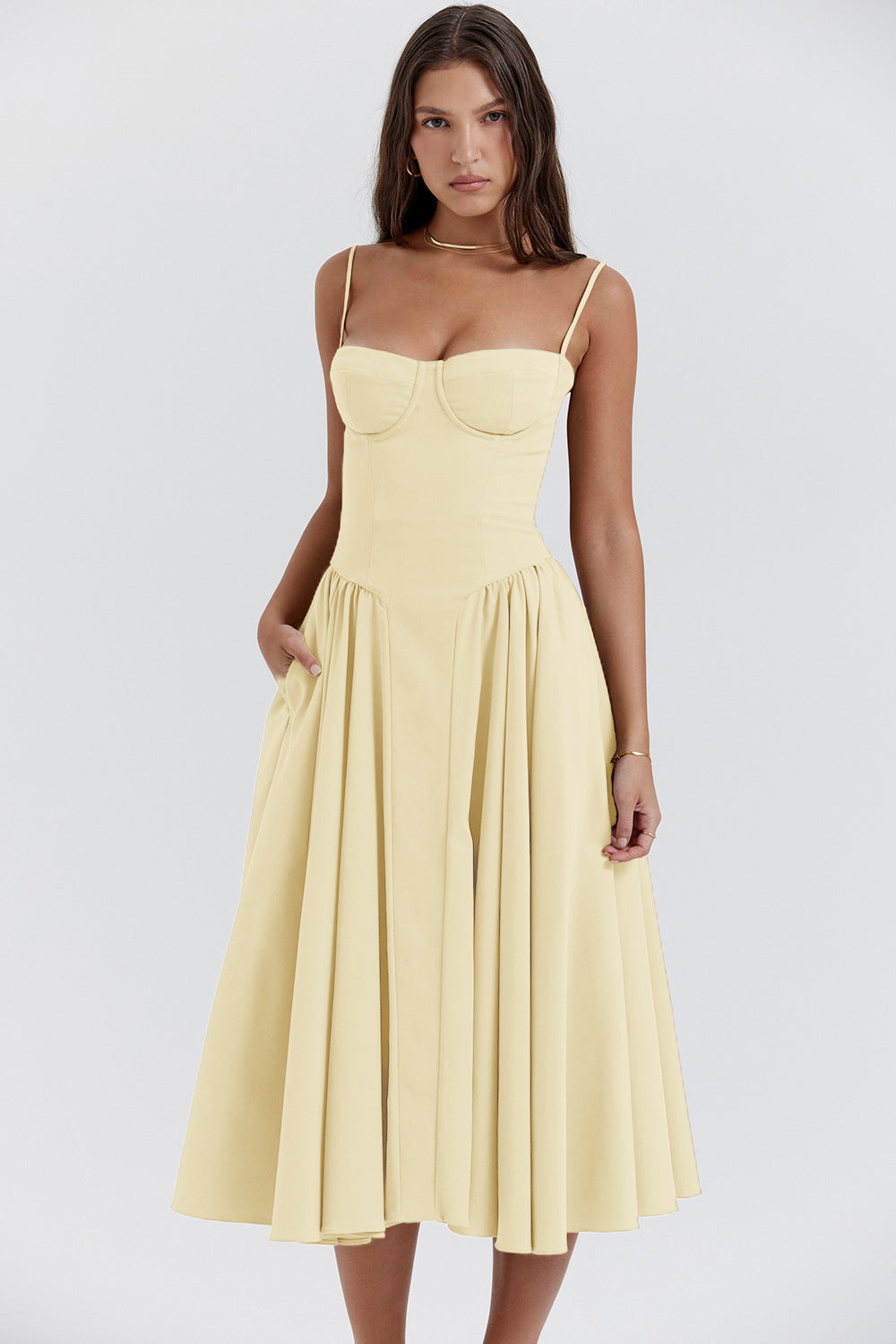 Elegant Spaghetti Strap Flared Dress