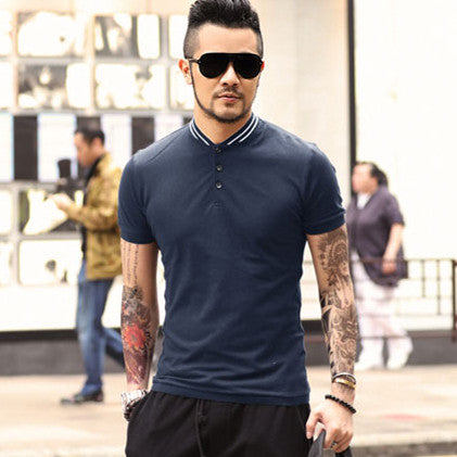Stand Collar Polo Shirt, Short Sleeve