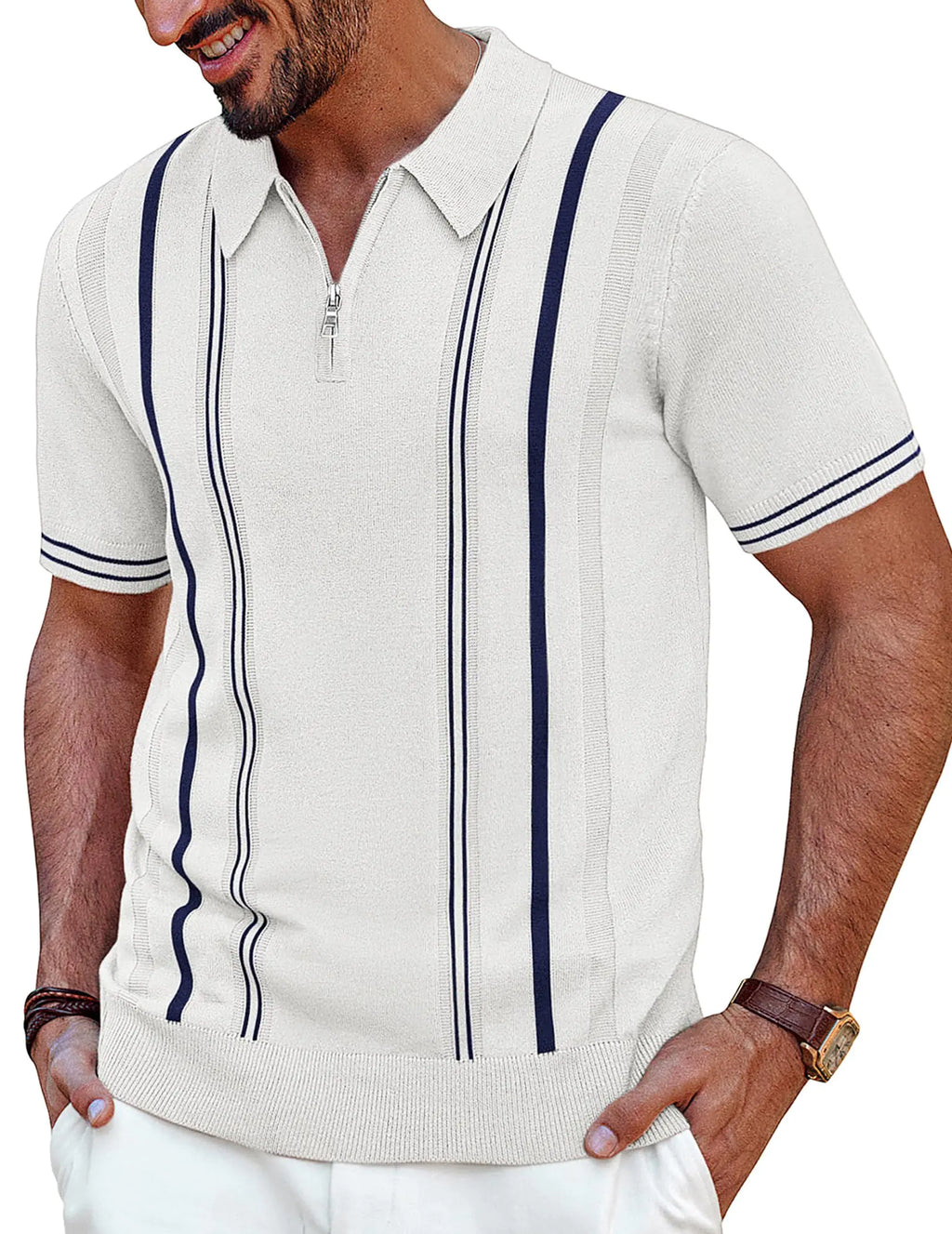 PJ PAUL JONES Mens Quarter Zipper Knit Polo Shirts