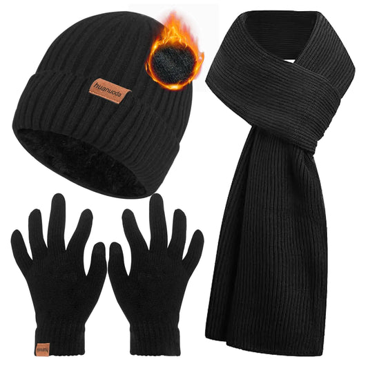 3PCS Winter Beanie Hat Scarf Touchscreen Gloves Set