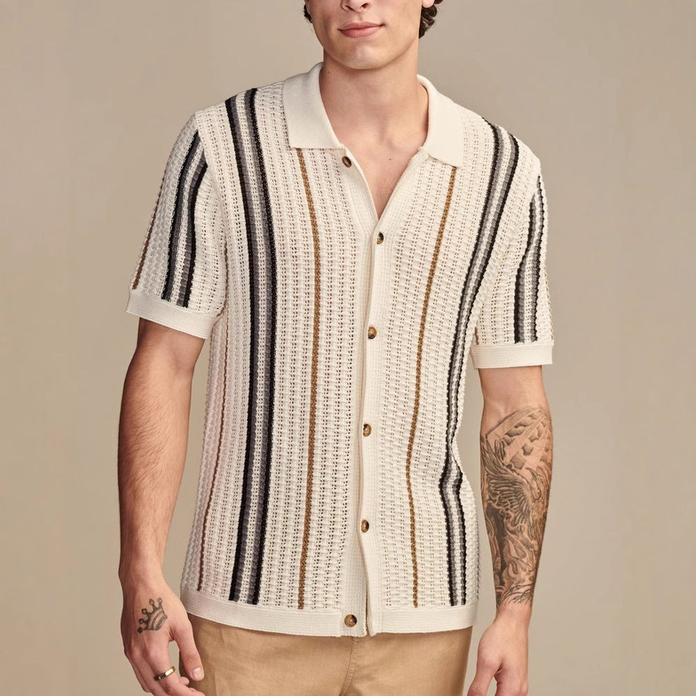 Mens Hollow Knitted Polo Shirt