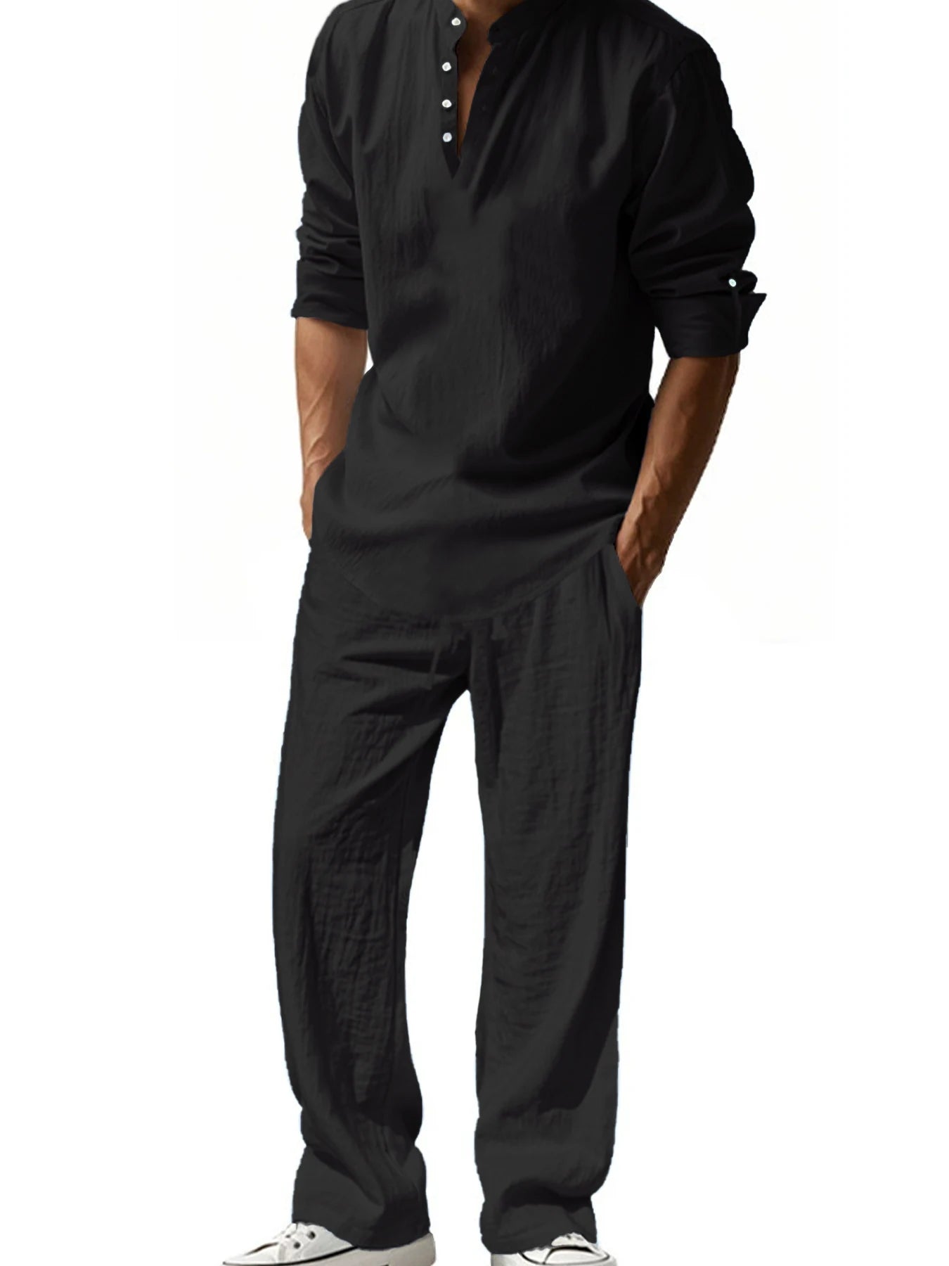 Henley   Streetwear Lightweight Cotton Linen Shirts
