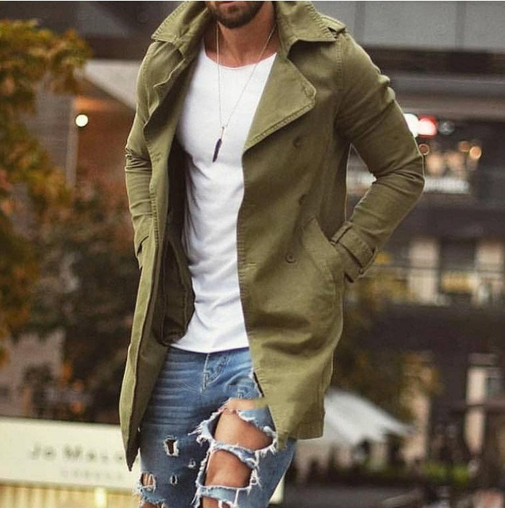 Mid-Length Slim Fit Trench Coat for Men