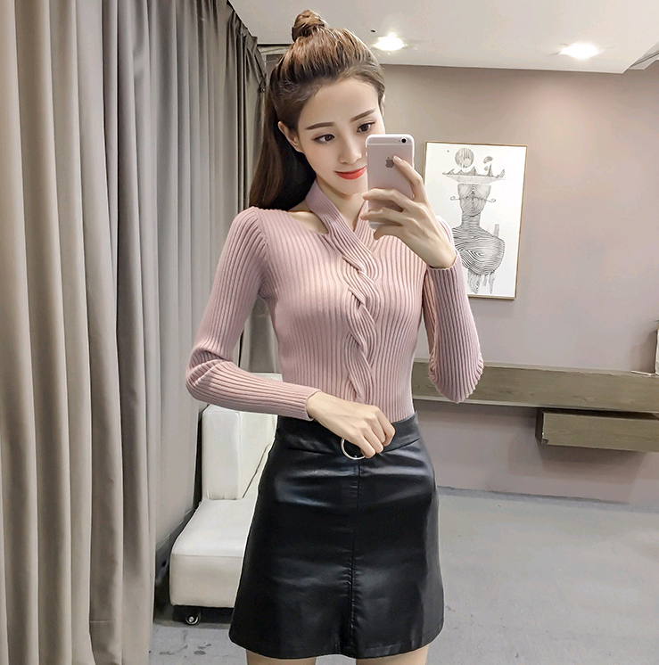 Women's Long Sleeve T-Shirt, Fashionable V-Neck Knit Top