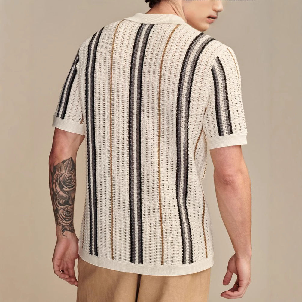 Mens Hollow Knitted Polo Shirt