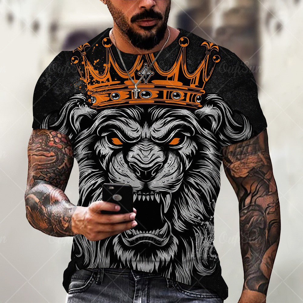 Men's Casual 3D Lion Print T-Shirt - Summer Fashion