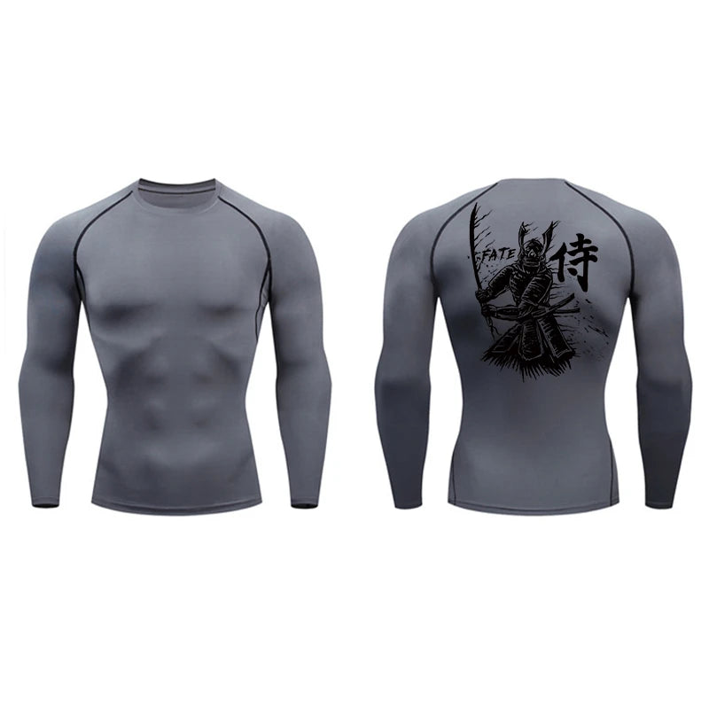 Dragon Blossom Print Compression Shirt for Men Athletic Quick Dry T-shirts Gym Workout Running Tees Long Sleeve Tops Activewear