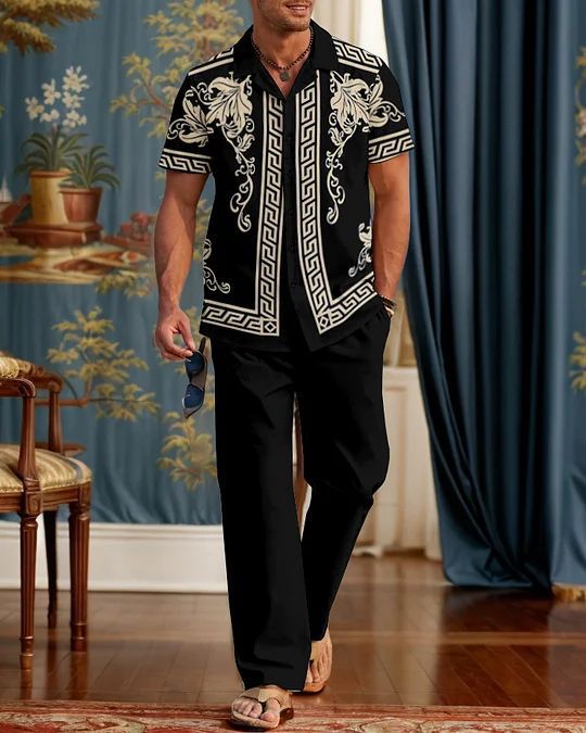 Men's Casual 3D Printed Shirt and Trousers Suit