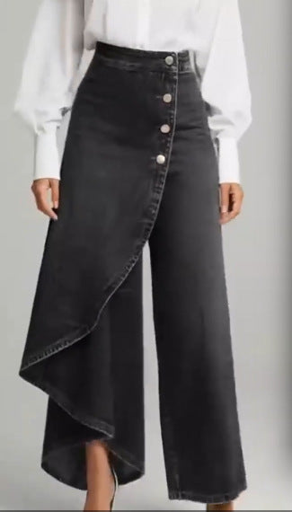 Casual Denim Print Wide Leg Pants