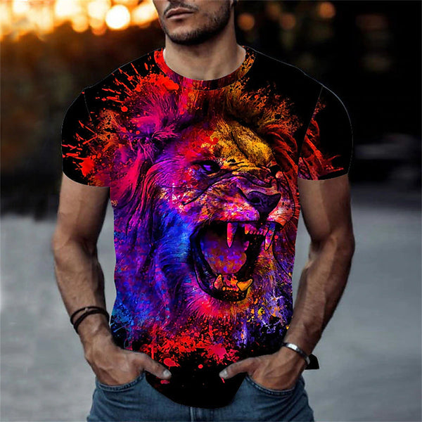 3D Printed Lion Pattern Men's Casual T-shirt (Large Size)