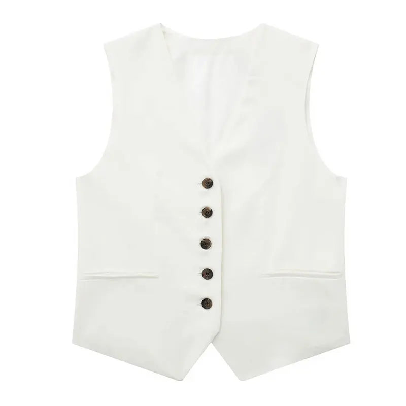 HH Fashion Vintage Sets For Women 2 Pieces Solid Linen V Neck Waistcoat Single Breasted Loose Vest Top Chic Casual Short Y2k