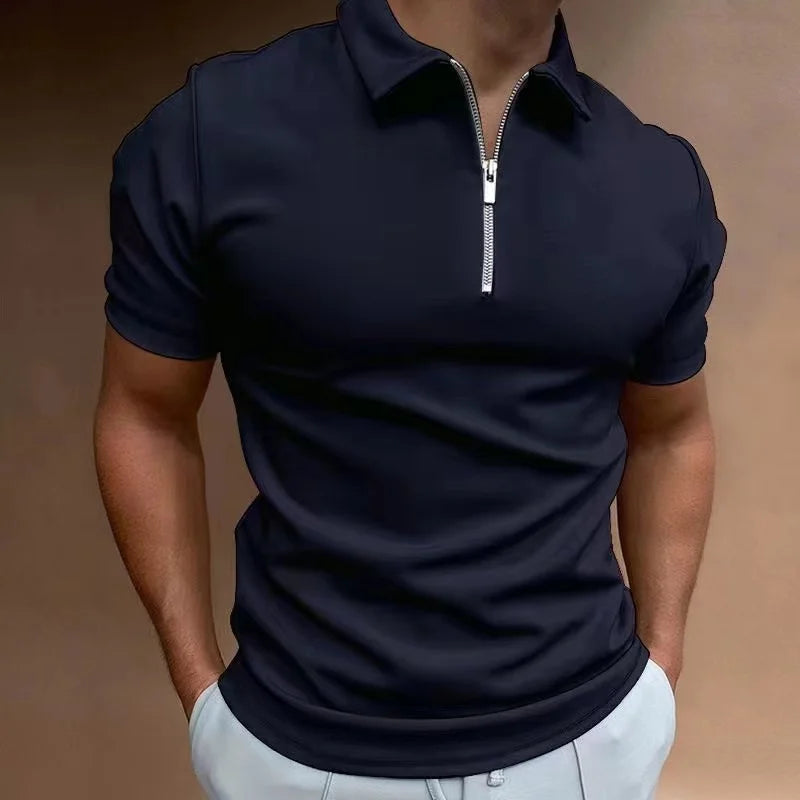 Men's Solid Color Collar Half Zipper T-shirt