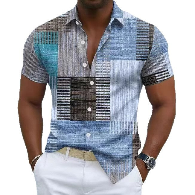 Vintage Color Block Stretch Casual Shirt