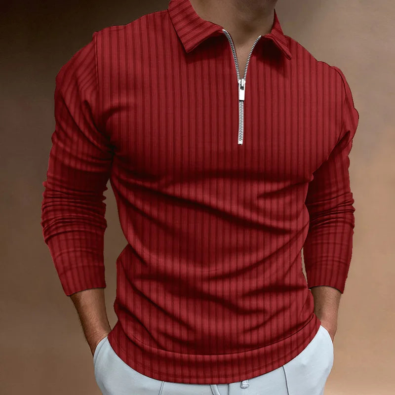 Cross-border spring and autumn men's POLO shirt fashion trend zipper striped long-sleeved men's polo shirt